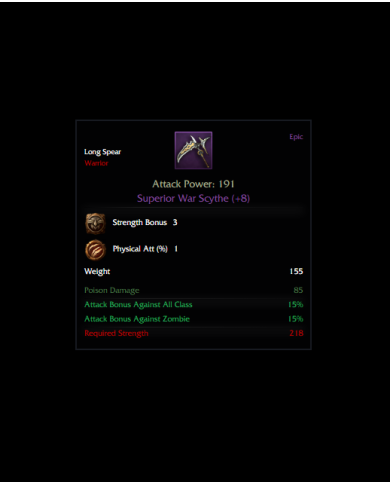 Superior War Scythe +8 Rünlü