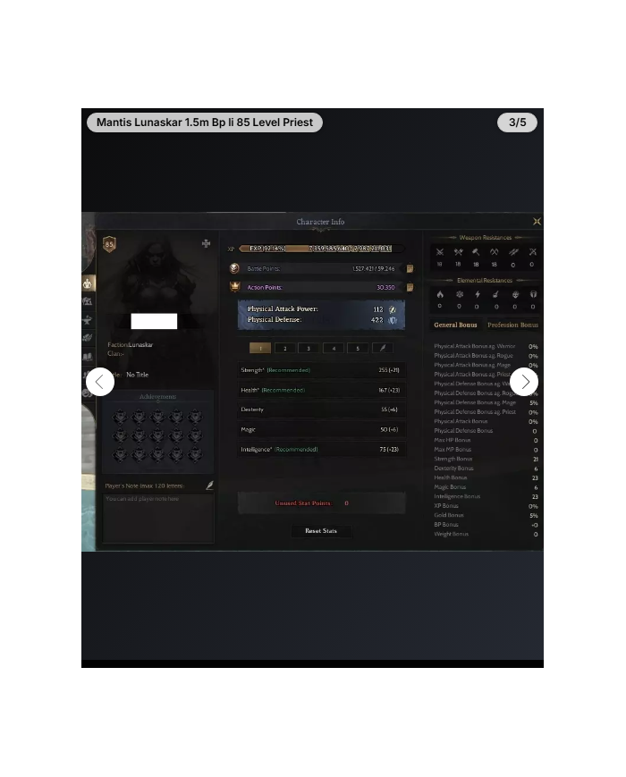 Mantis Lunaskar 1.5m Bp li 85 Level Priest