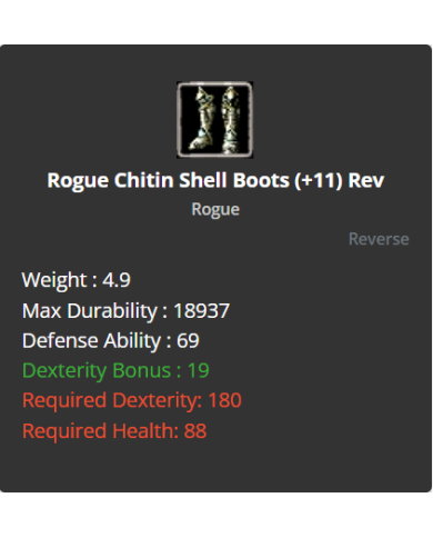 +11 Rogue Chitin Shell Boots