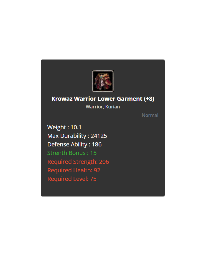 +8 Warrior Krowaz Set