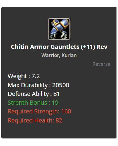+11 Warrior Chitin Set Armor